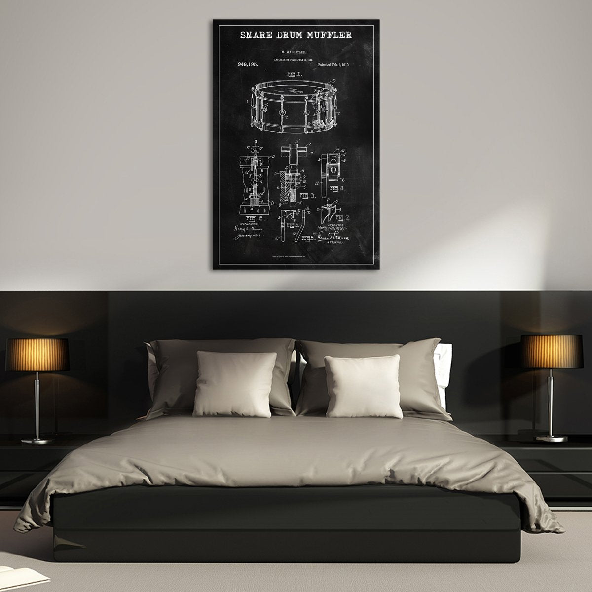 Snare Drum Muffler Patent BW Canvas Wall Art