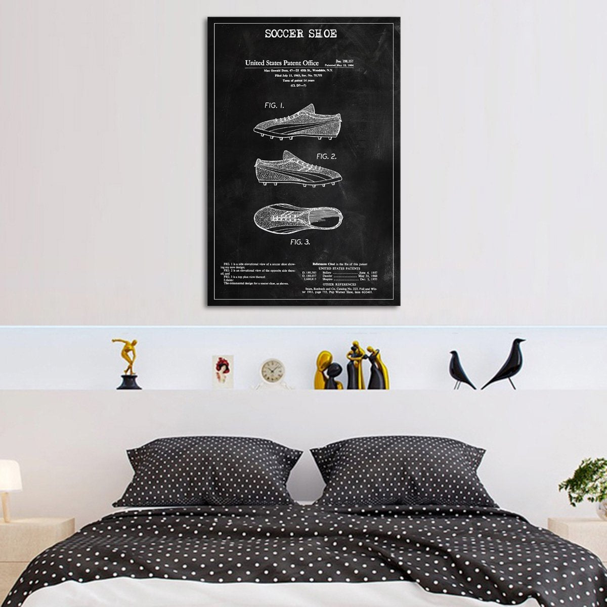 Soccer Shoe Patent BW Canvas Wall Art