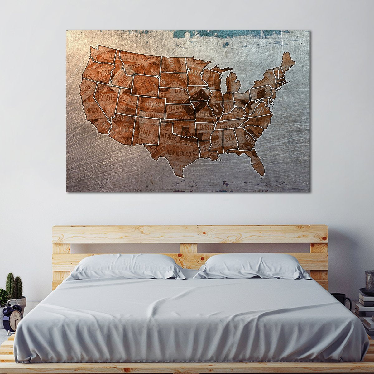 Steel License Plate USA Map Multi Panel Canvas Wall Art