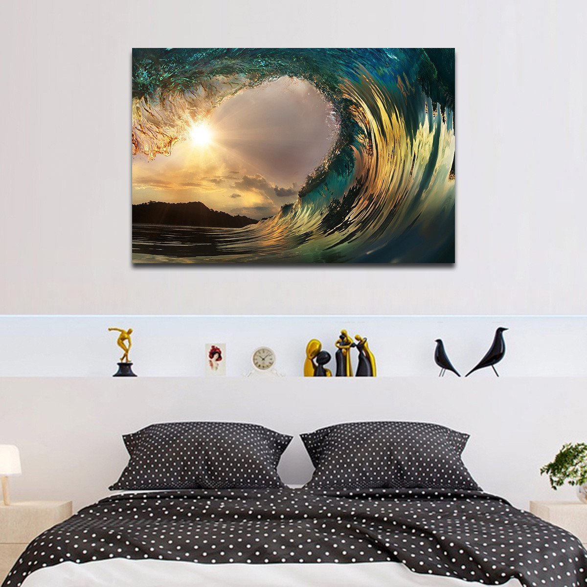 Surf At Sunset Beach Multi Panel Canvas Wall Art