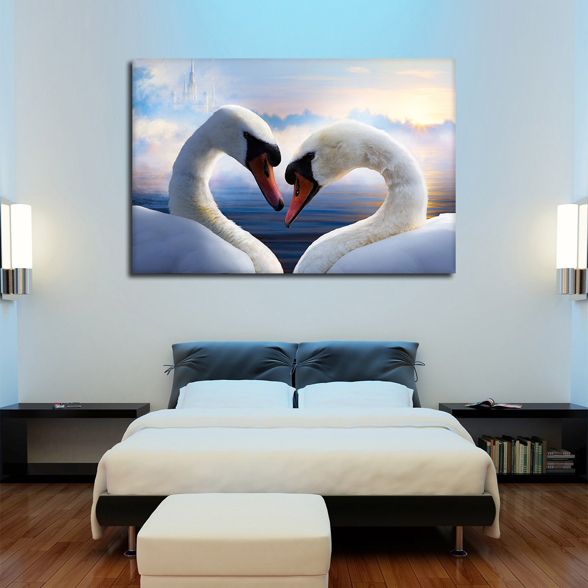 Swans In Love Multi Panel Canvas Wall Art