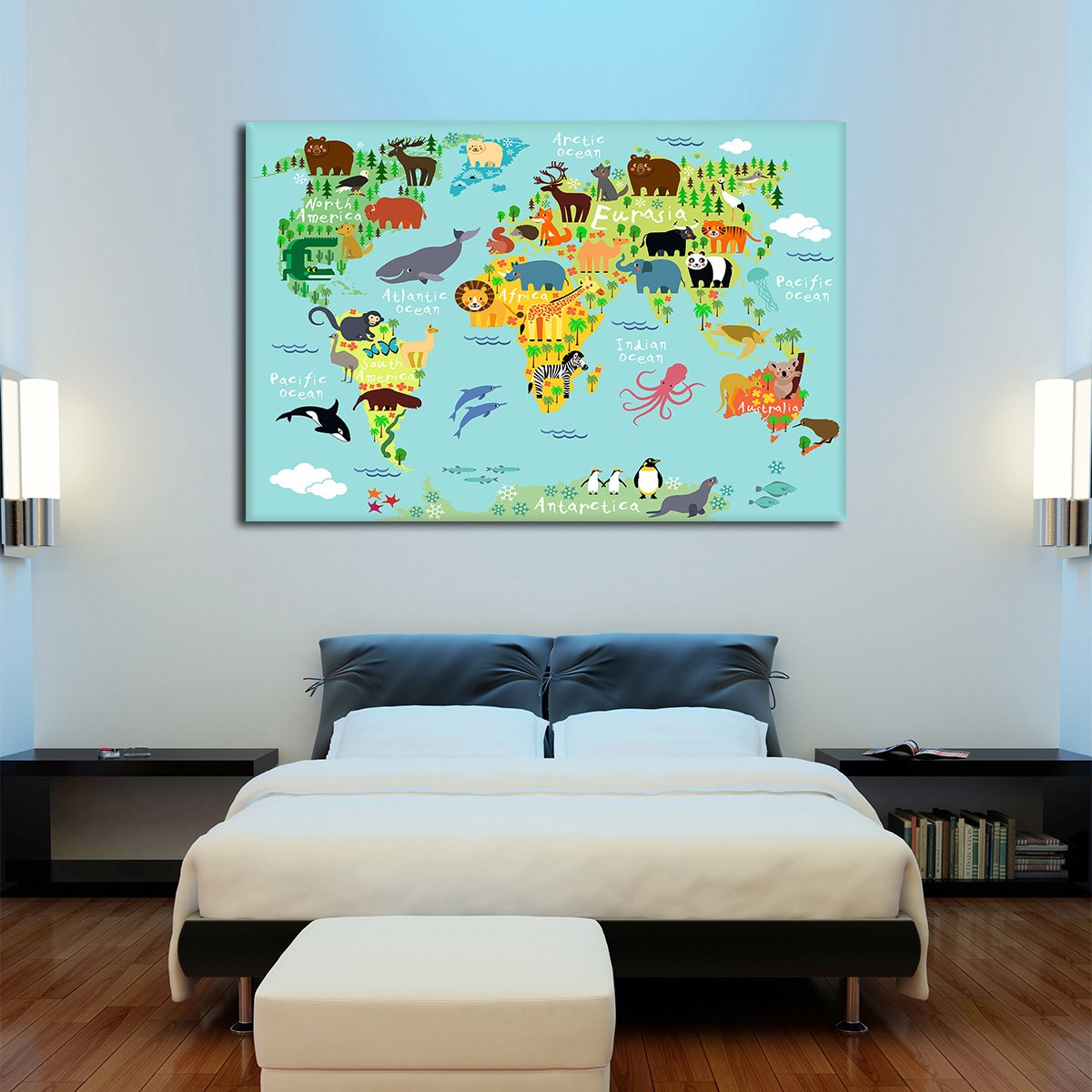 Kids Haven World Map Multi Panel Canvas Wall Art