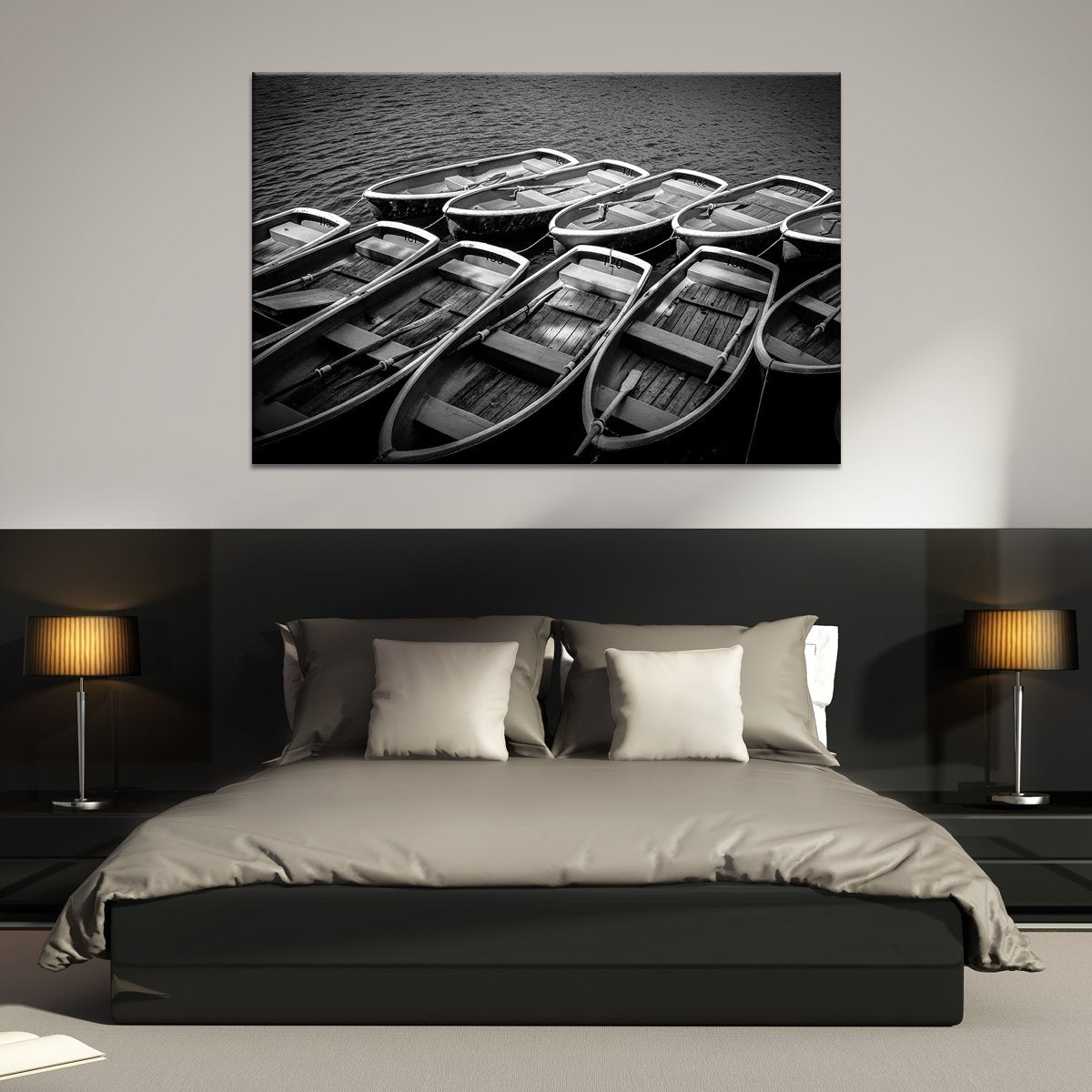 Rowboats Await Multi Panel Canvas Wall Art