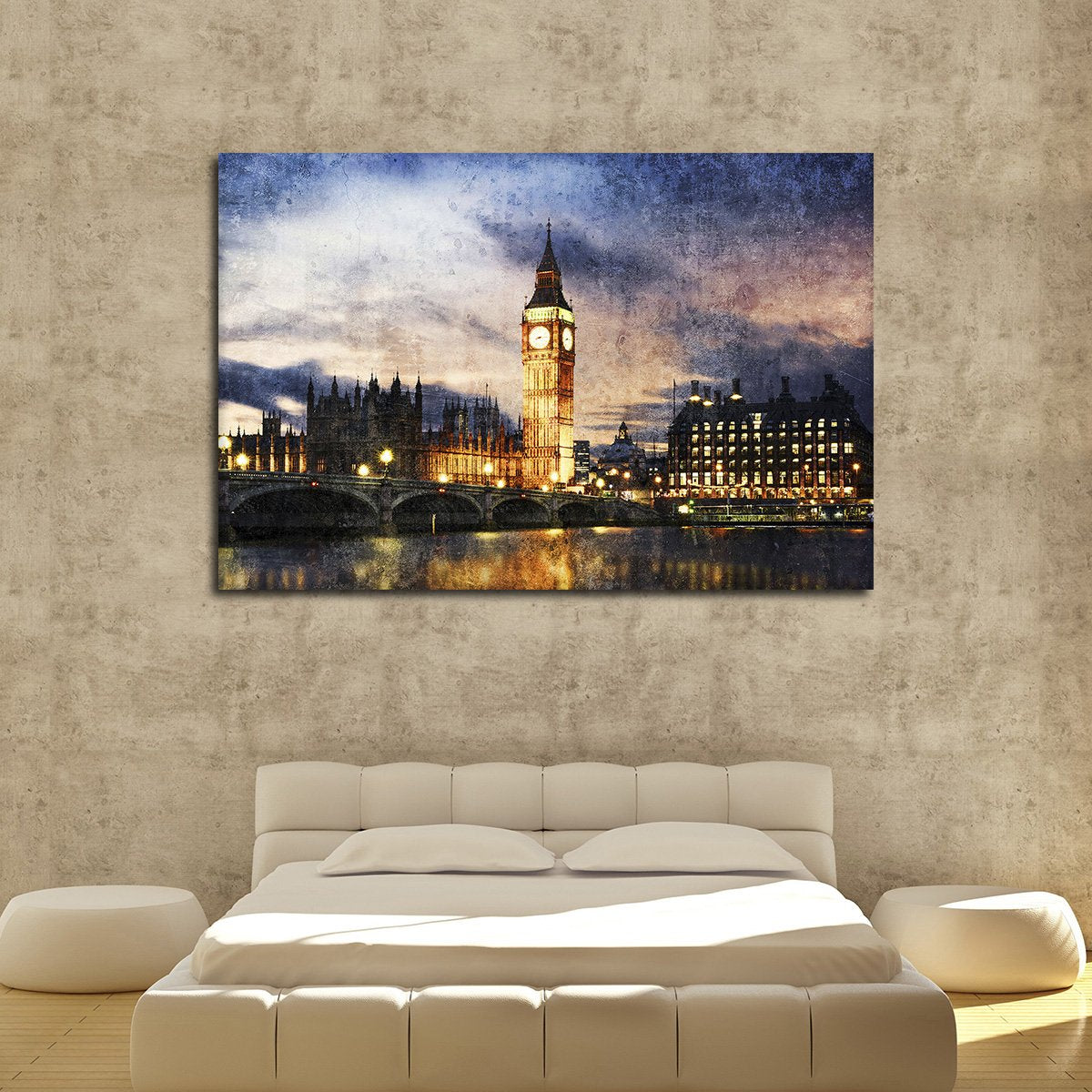 Textured Big Ben At Dusk Multi Panel Canvas Wall Art