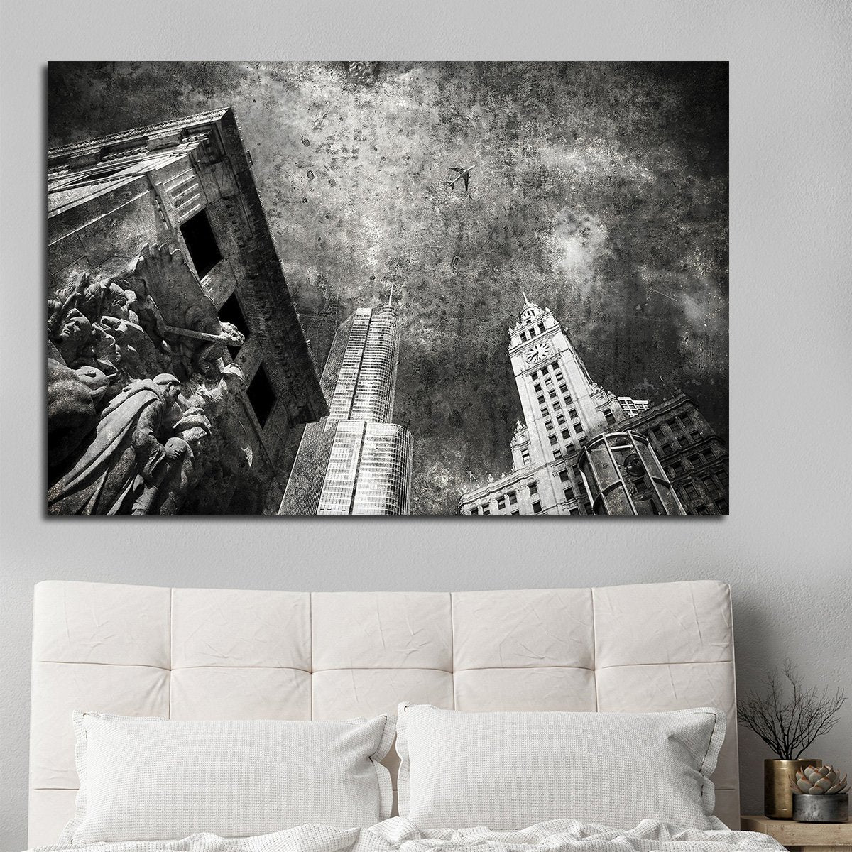 Textured Chicago Skyline Multi Panel Canvas Wall Art