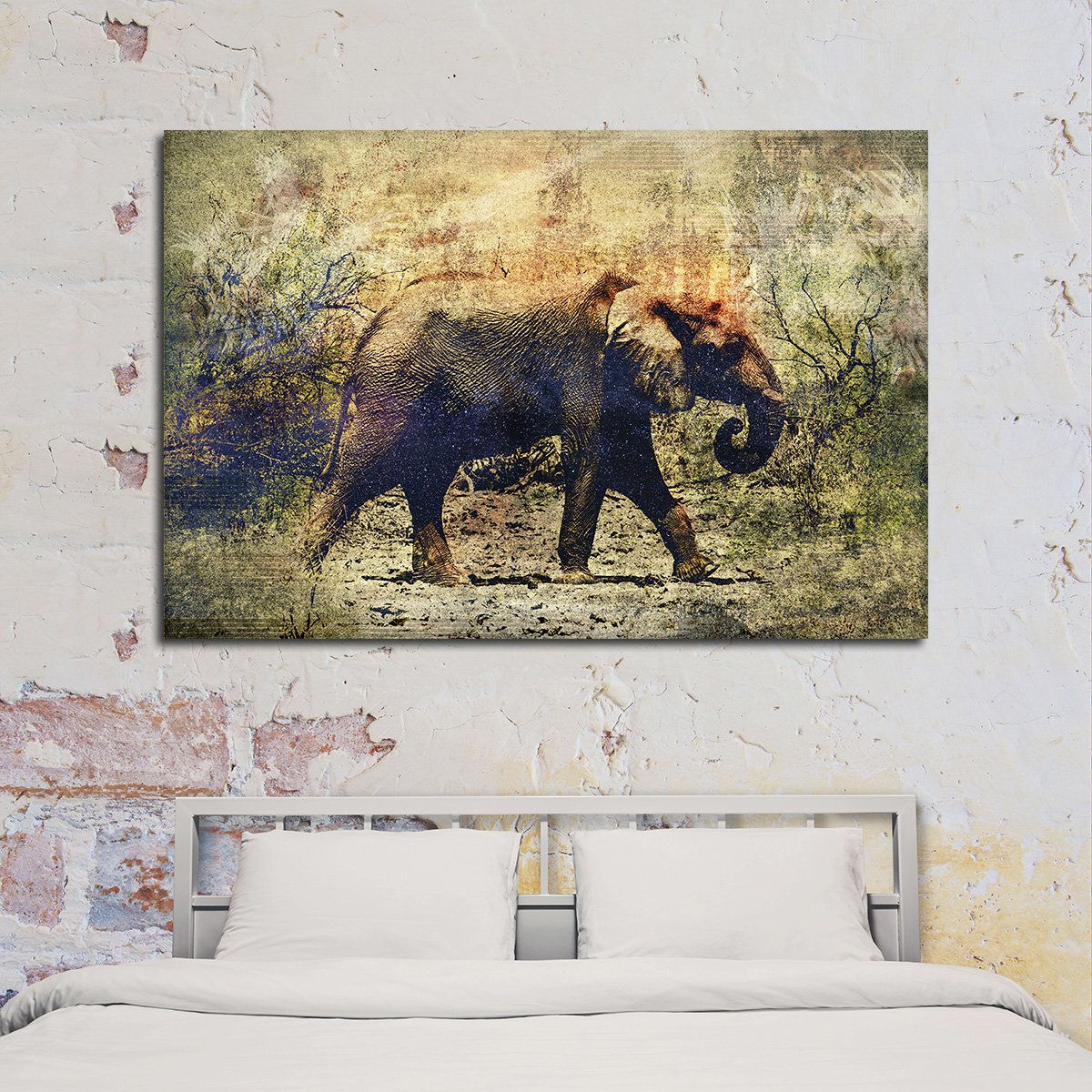 Textured Elephant In Botswana Multi Panel Canvas Wall Art