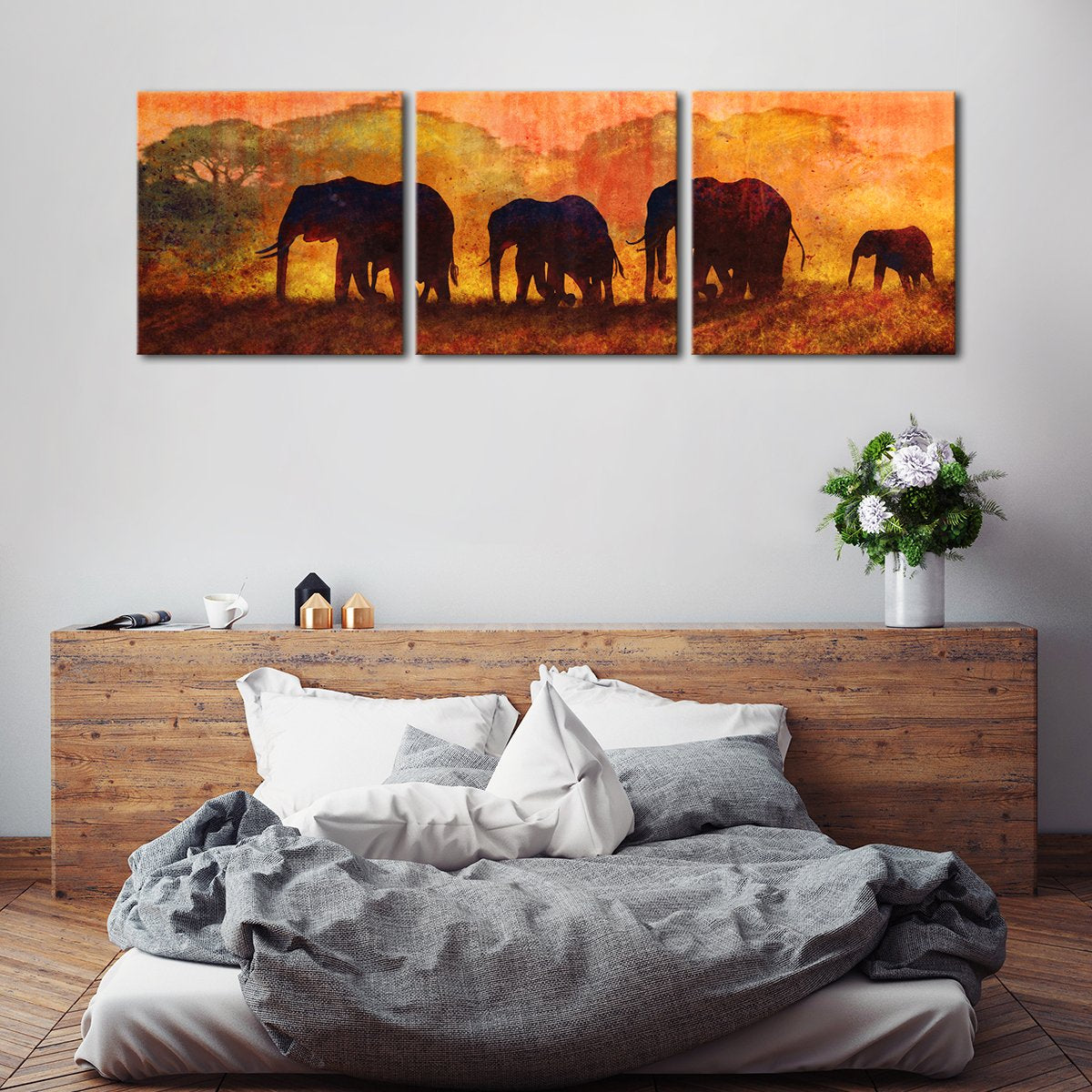 Textured Elephants in Tanzania Multi Panel Canvas Wall Art
