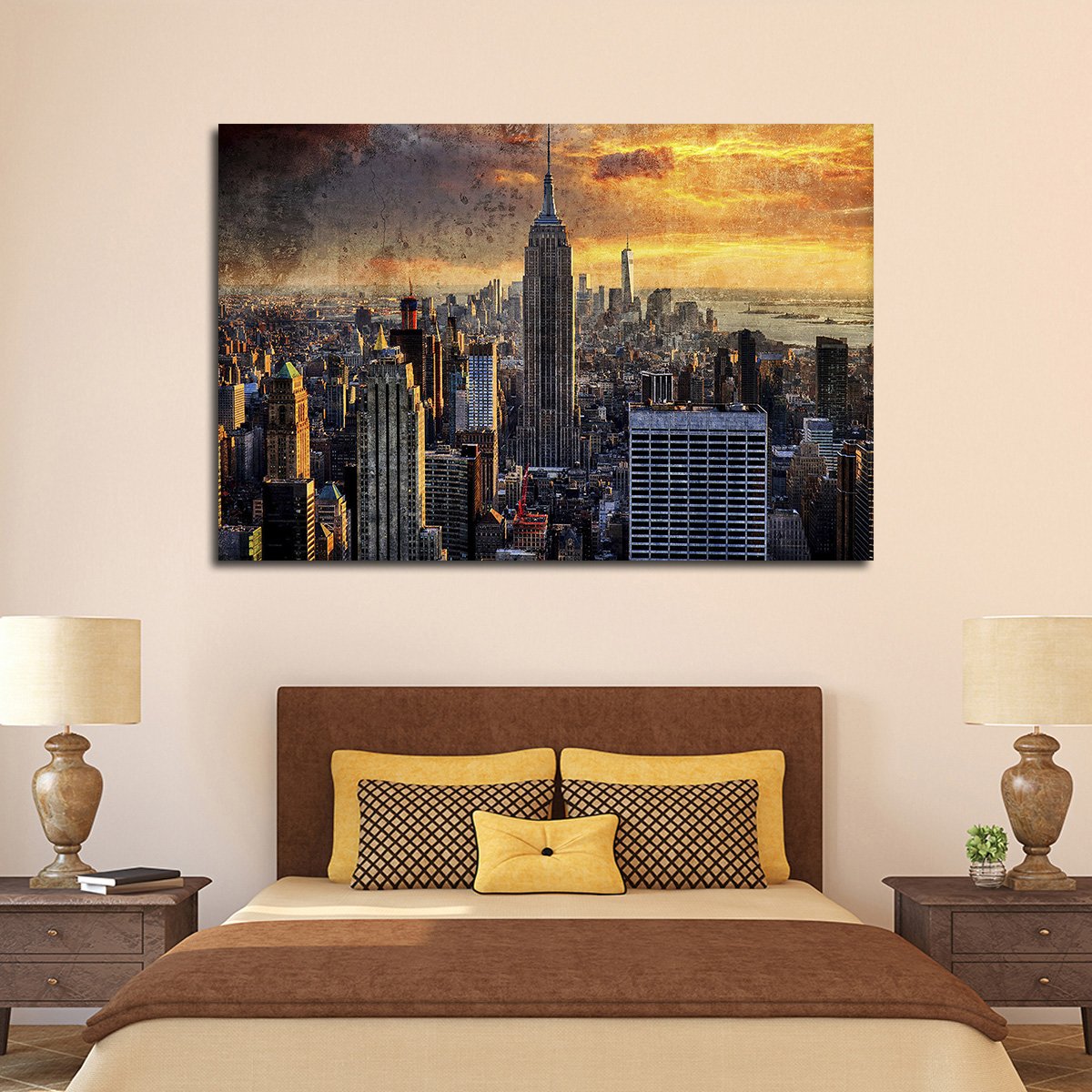 Textured NYC At Sunset Multi Panel Canvas Wall Art