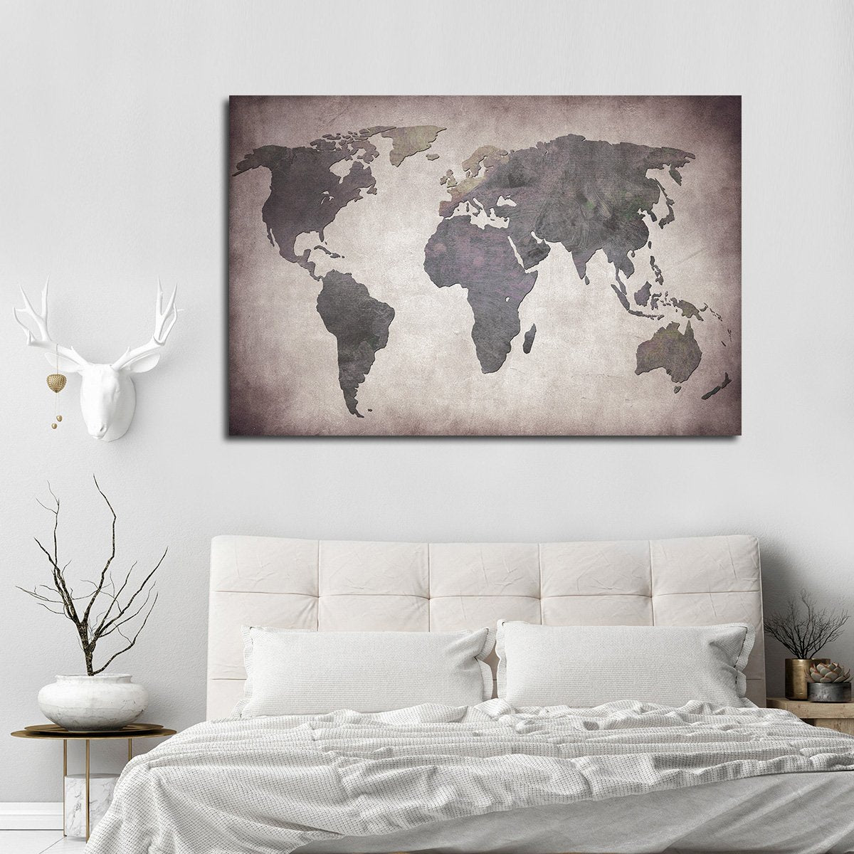 Titanium World Map Multi Panel Canvas Wall Art