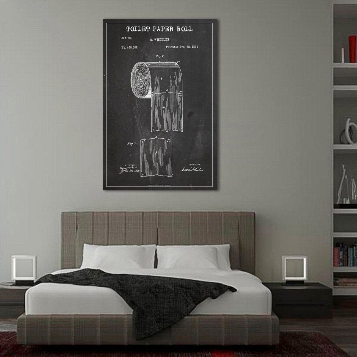 Toilet Paper Roll Patent BW Canvas Wall Art