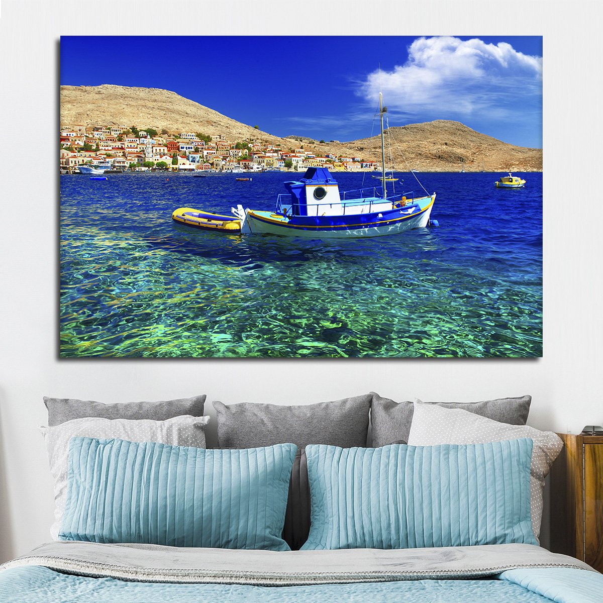 Traditional Greek Fishing Boat Multi Panel Canvas Wall Art