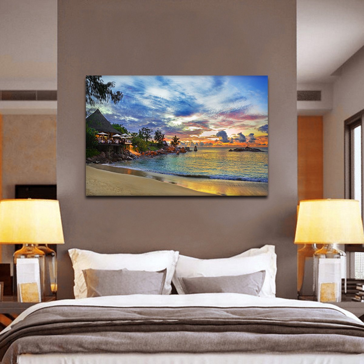 Tropical Cafe At Sunset Multi Panel Canvas Wall Art