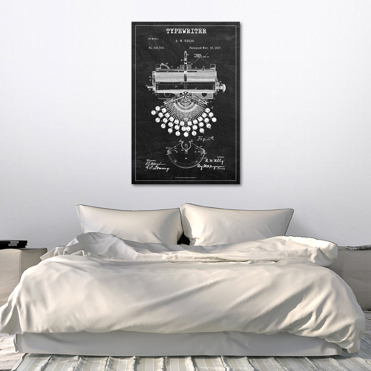 Typewriter Patent BW Canvas Wall Art