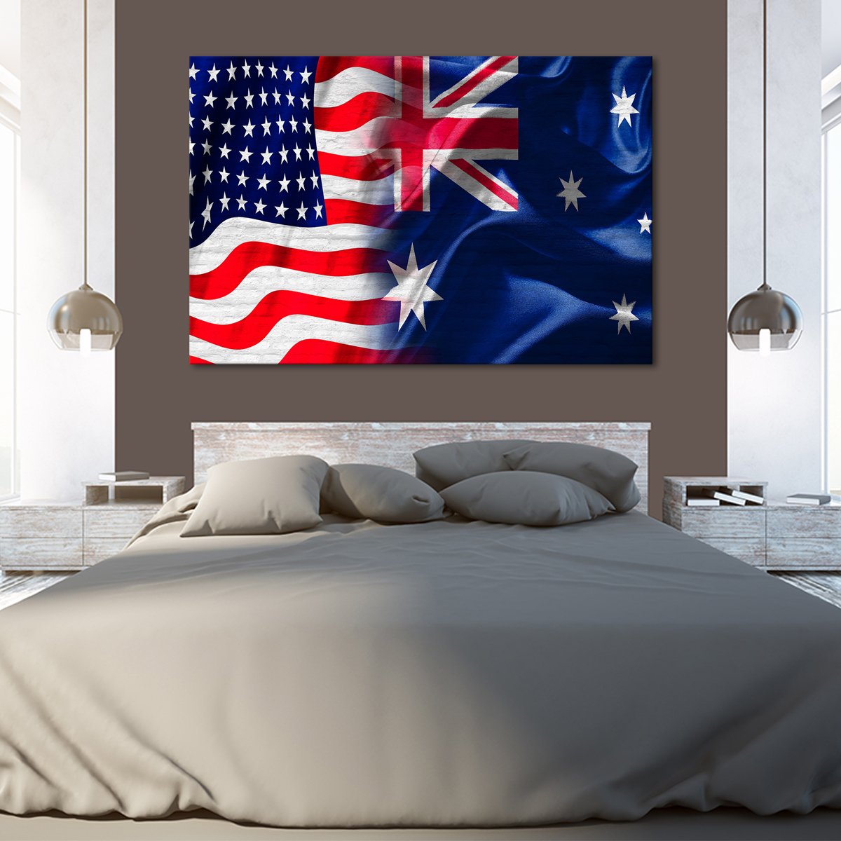 USA and Australia Flag Multi Panel Canvas Wall Art