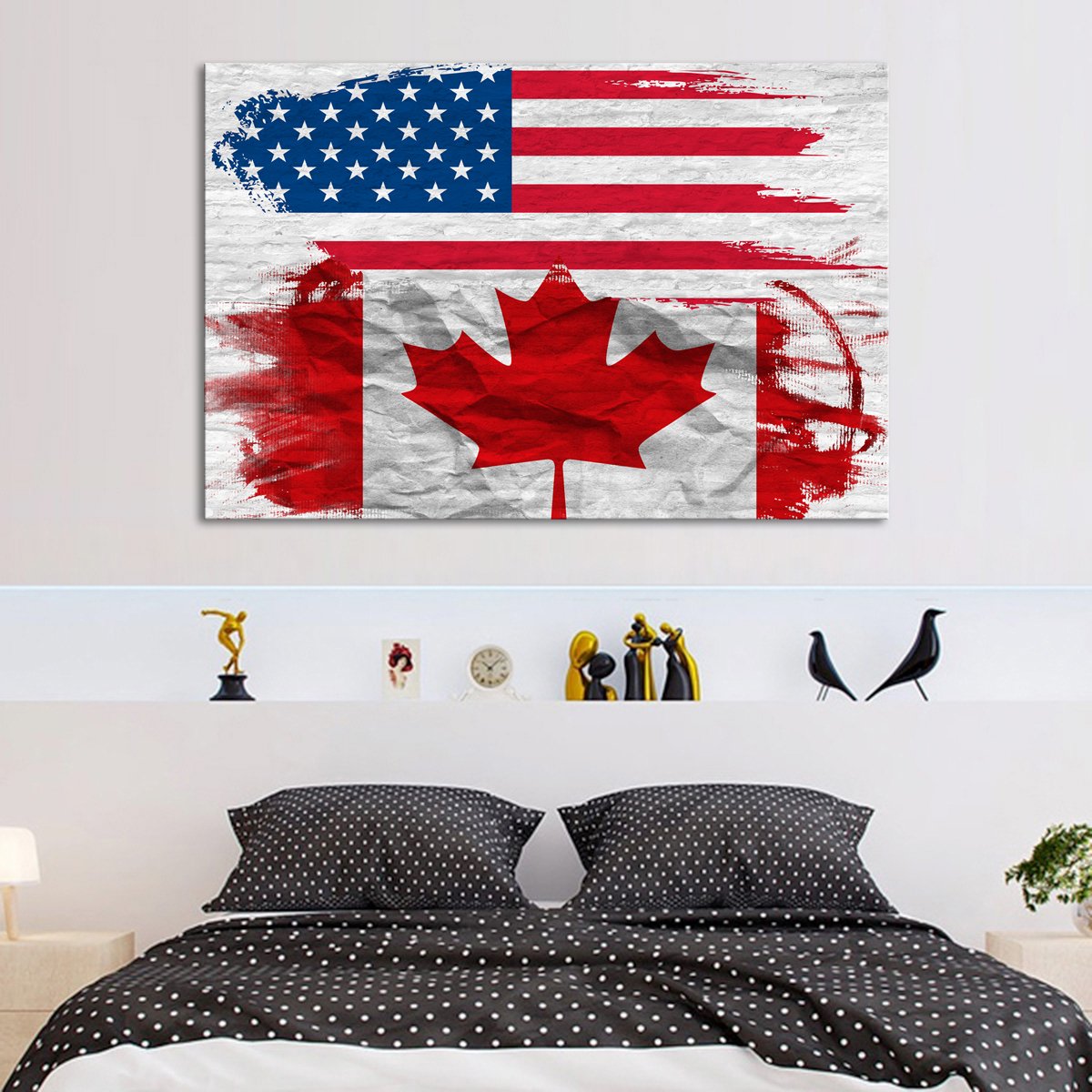 USA and Canada Flag Multi Panel Canvas Wall Art