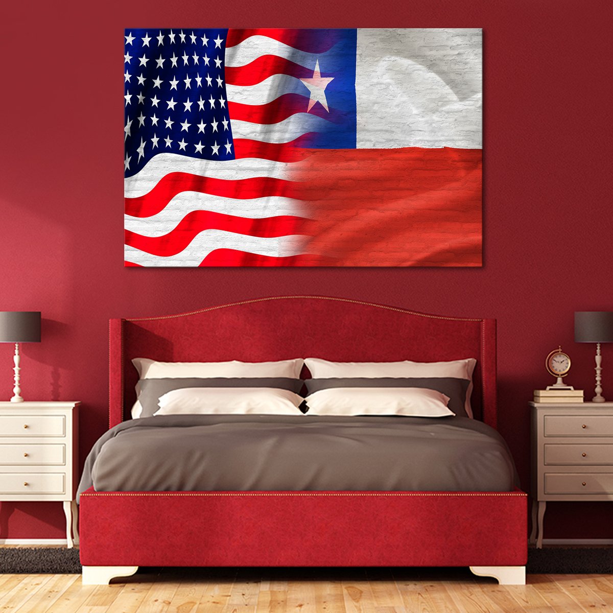 USA and Chile Flag Multi Panel Canvas Wall Art