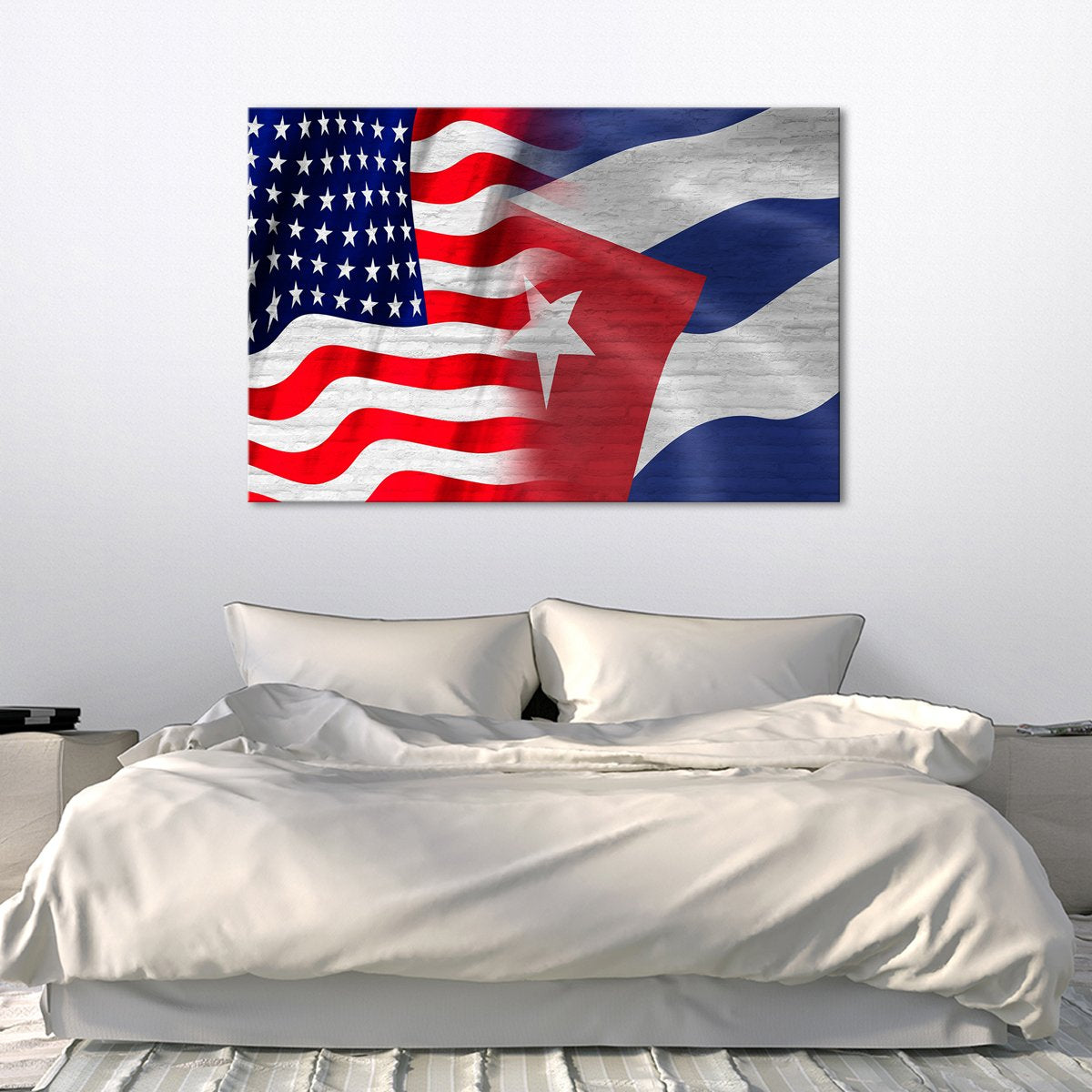 USA and Cuban Flag Multi Panel Canvas Wall Art
