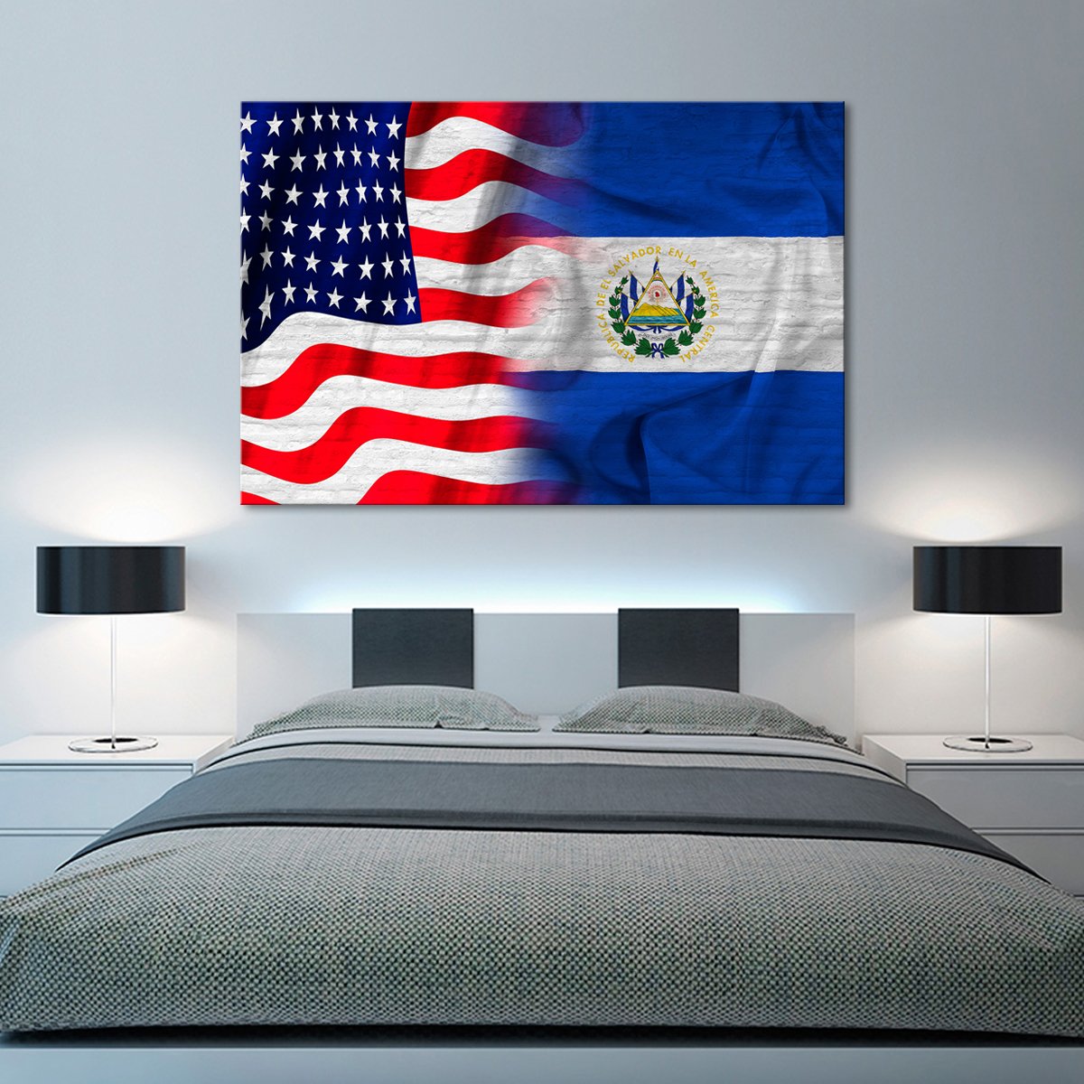 USA and El Salvador Flag Multi Panel Canvas Wall Art