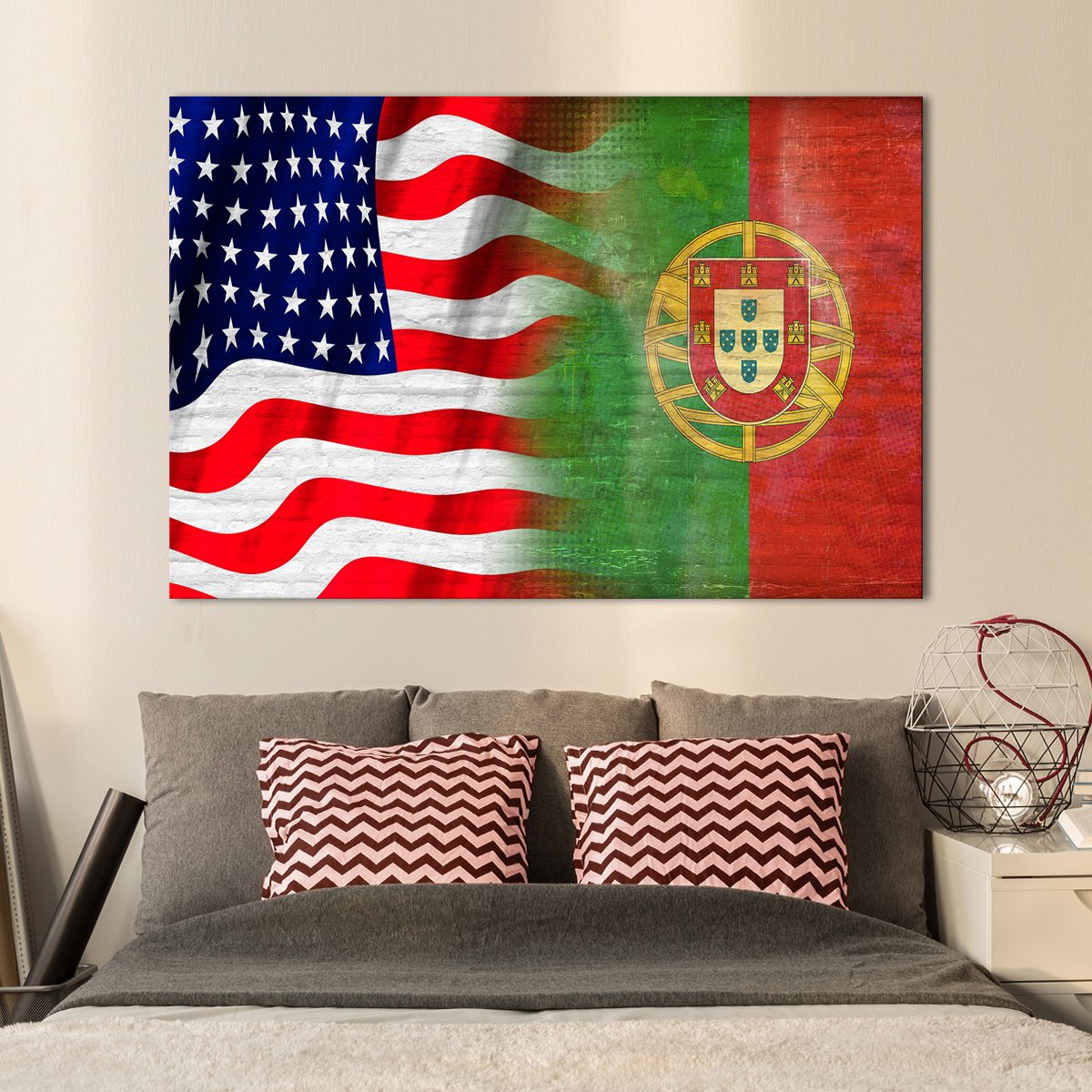 USA and Portugal Flag Multi Panel Canvas Wall Art
