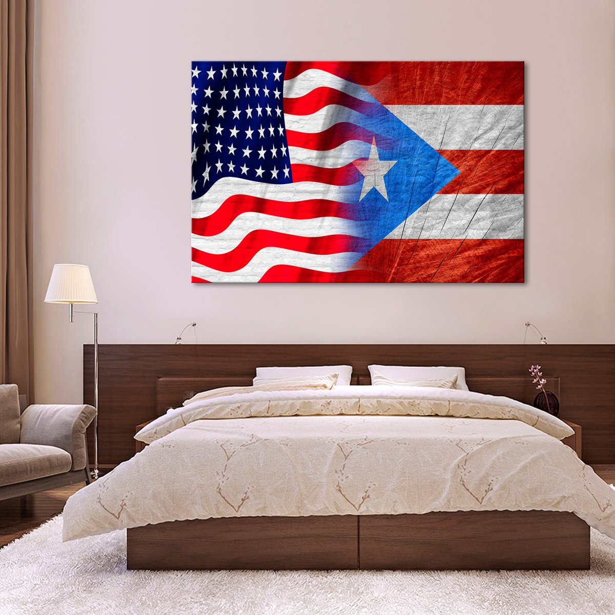 USA and Puerto Rico Flag Multi Panel Canvas Wall Art