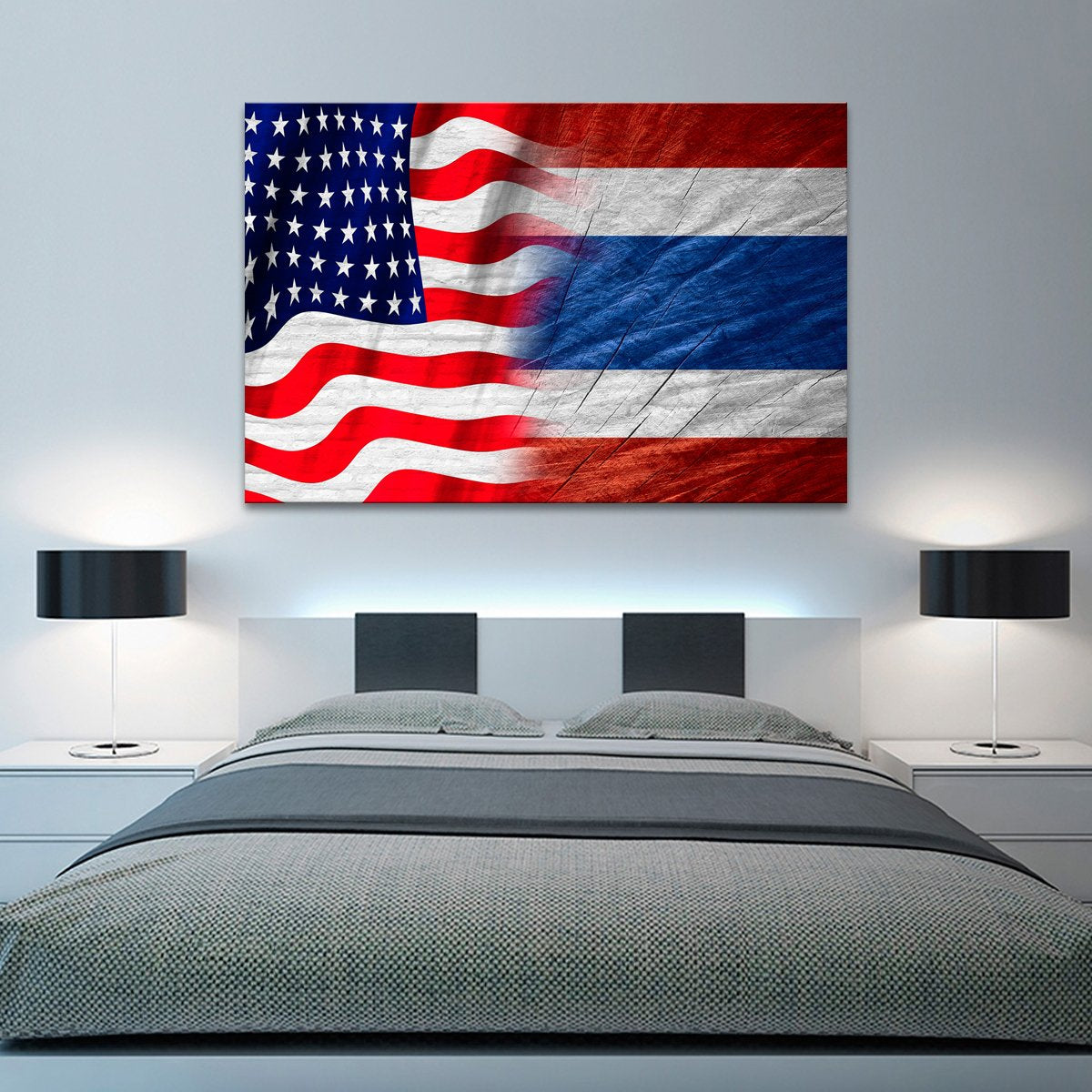 USA and Thailand Flag Multi Panel Canvas Wall Art