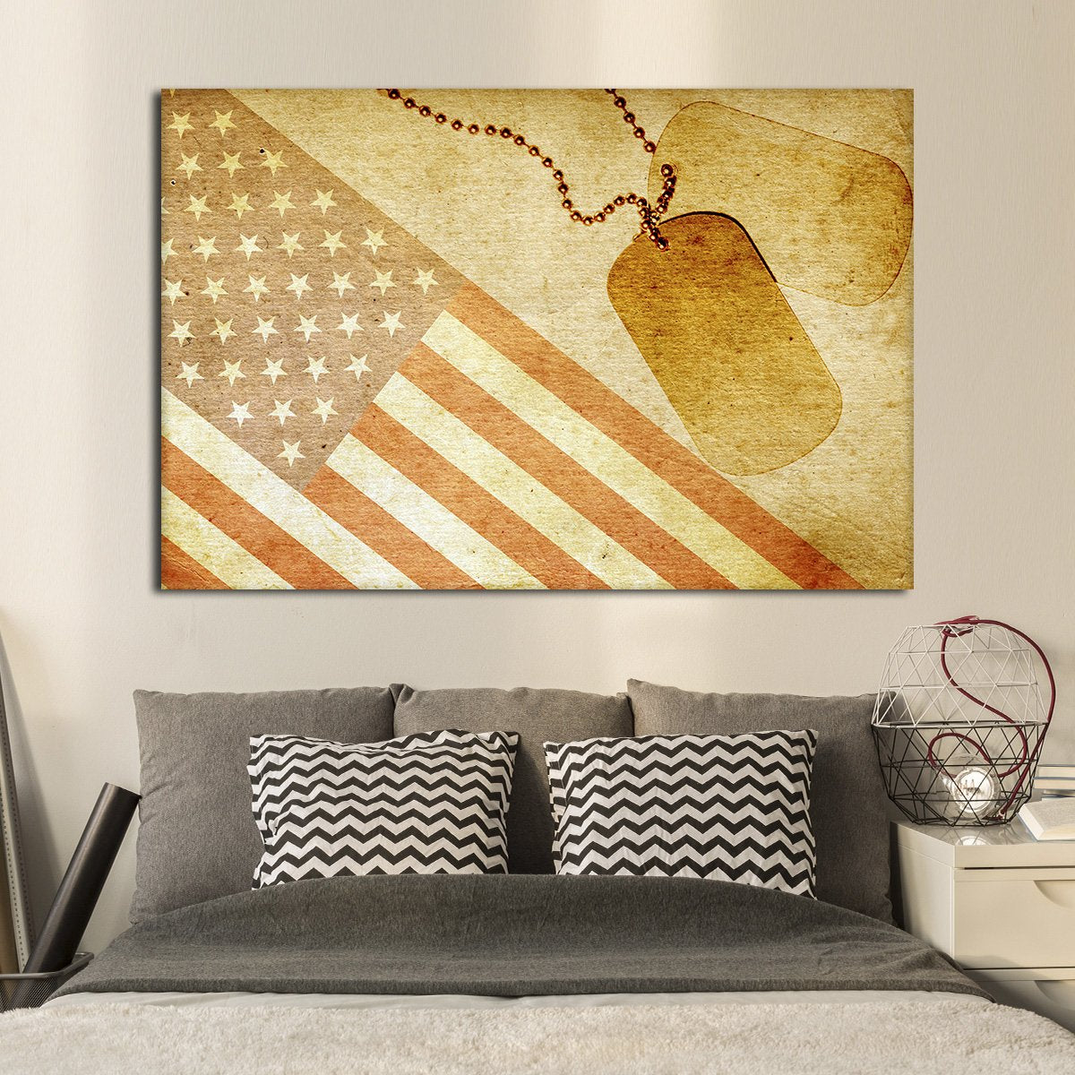 USA Flag with ID Tag Multi Panel Canvas Wall Art