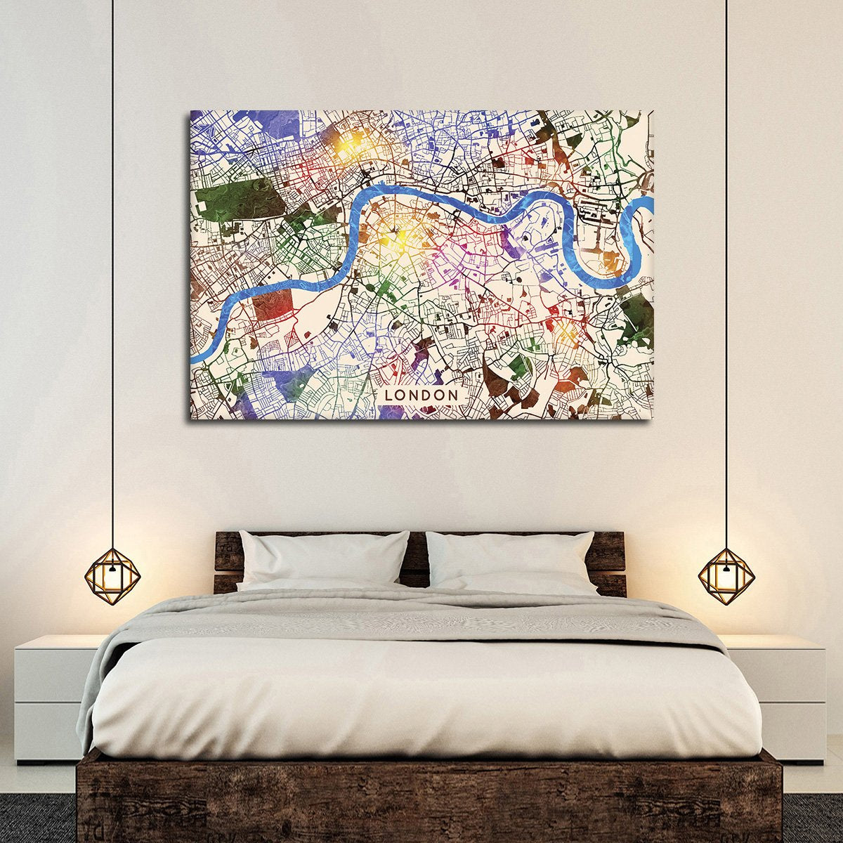 Vibrant London Map Multi Panel Canvas Wall Art