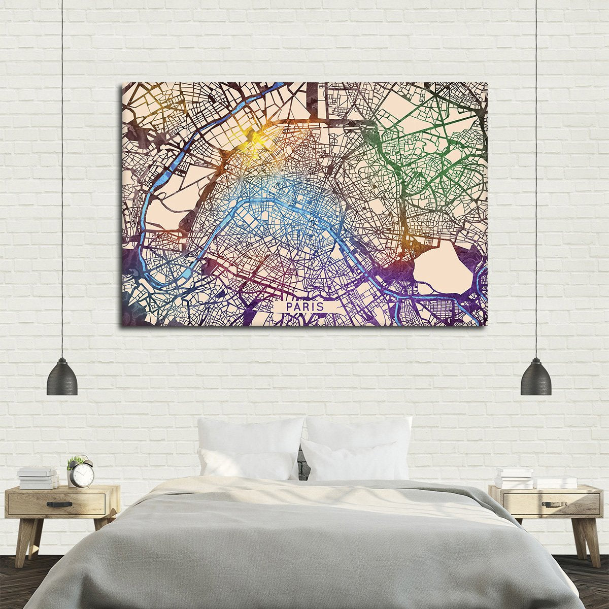 Vibrant Paris City Map Multi Panel Canvas Wall Art