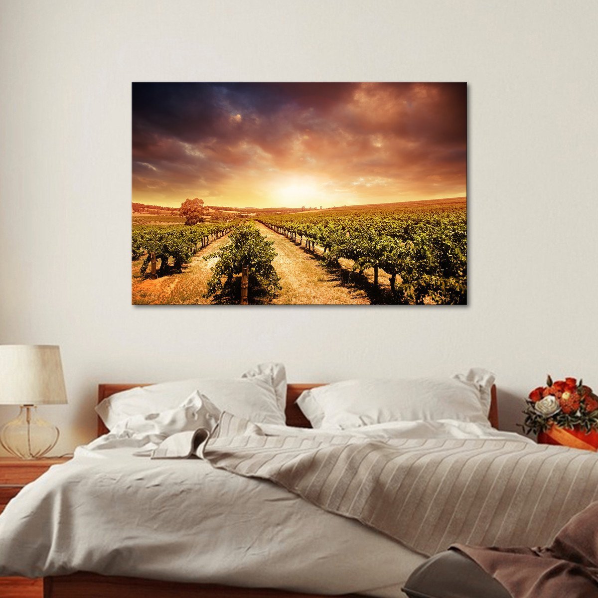 Vineyards At Sunset Multi Panel Canvas Wall Art