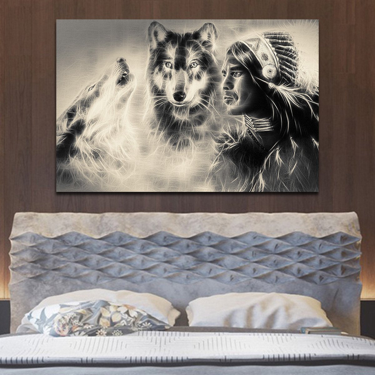 Warrior with Wolves Multi Panel Canvas Wall Art