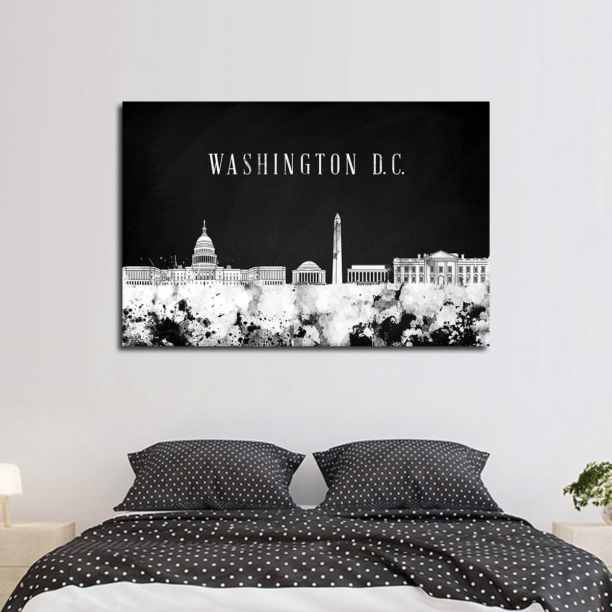 Washington D.C. Watercolor Skyline BW Multi Panel Canvas Wall Art