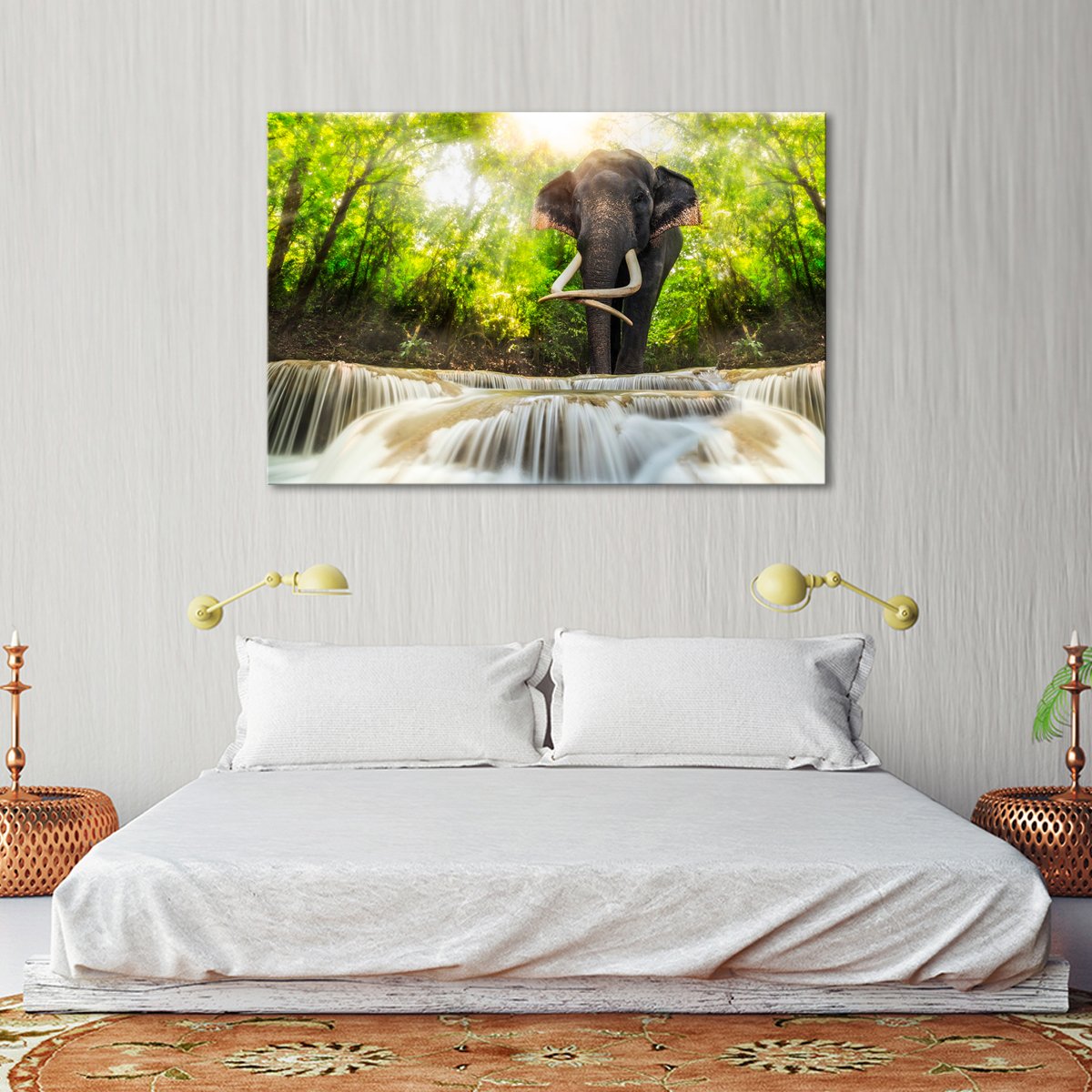 Waterfall Elephant Multi Panel Canvas Wall Art