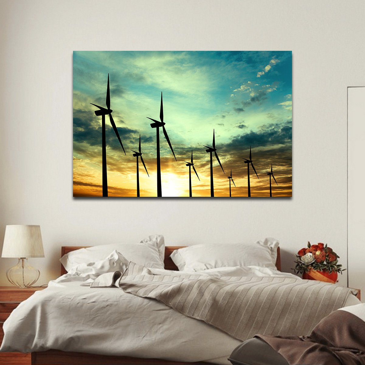 Windmills at Sunset Multi Panel Canvas Wall Art