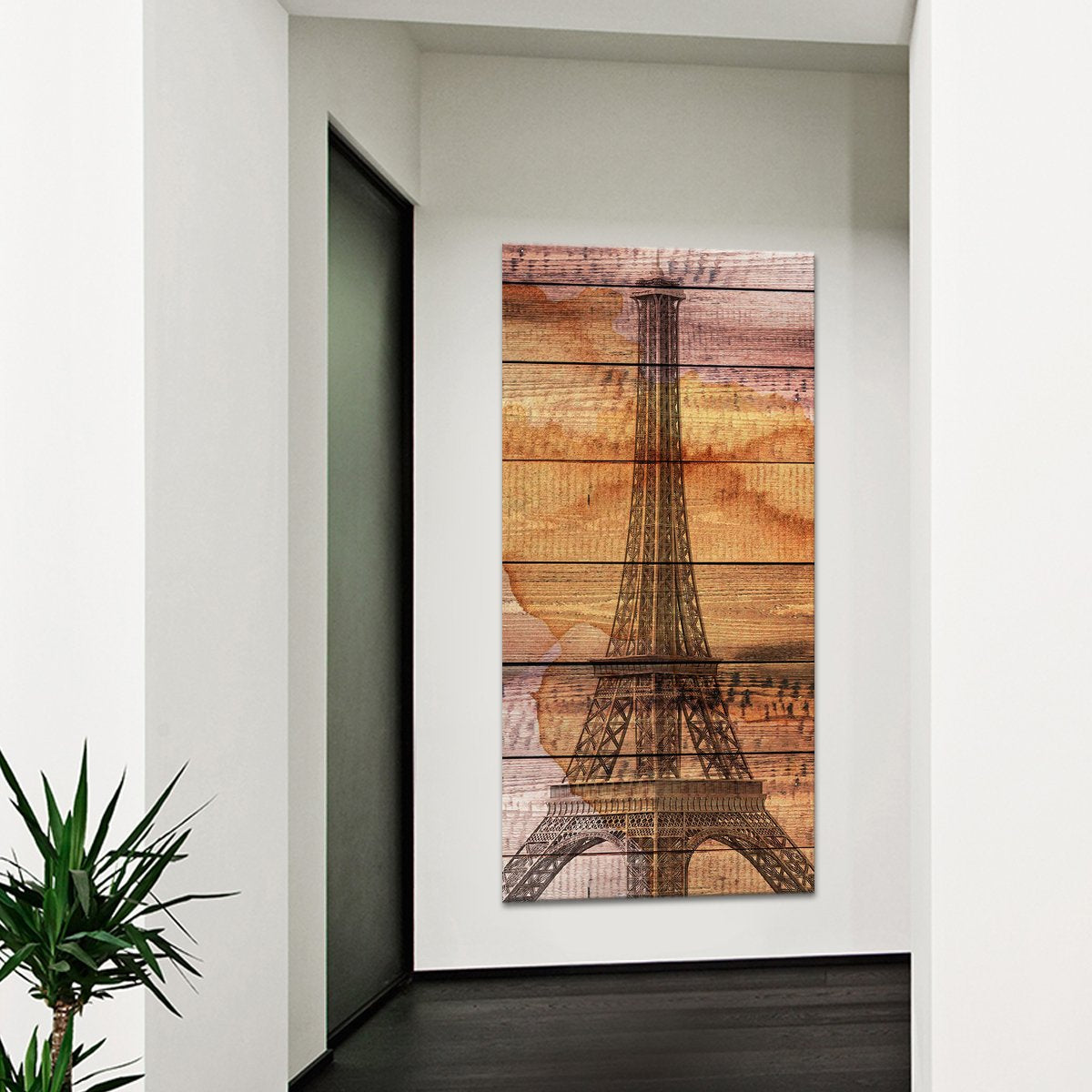 Wooden Eiffel Tower Multi Panel Canvas Wall Art