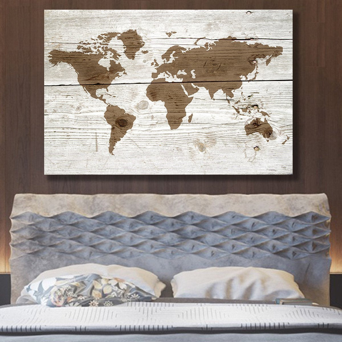 Wooden World Map Multi Panel Canvas Wall Art