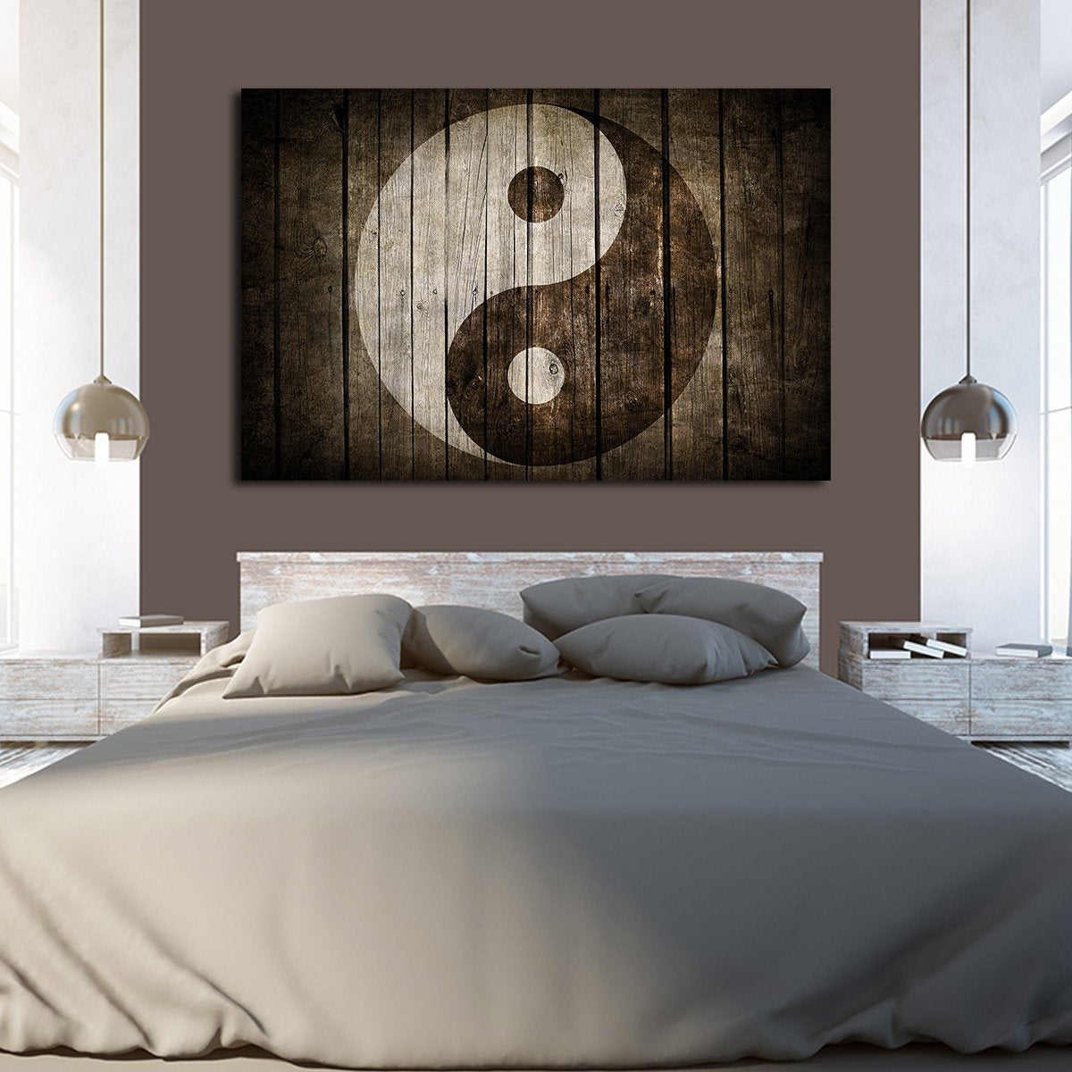 Wooden Yin Yang Multi Panel Canvas Wall Art