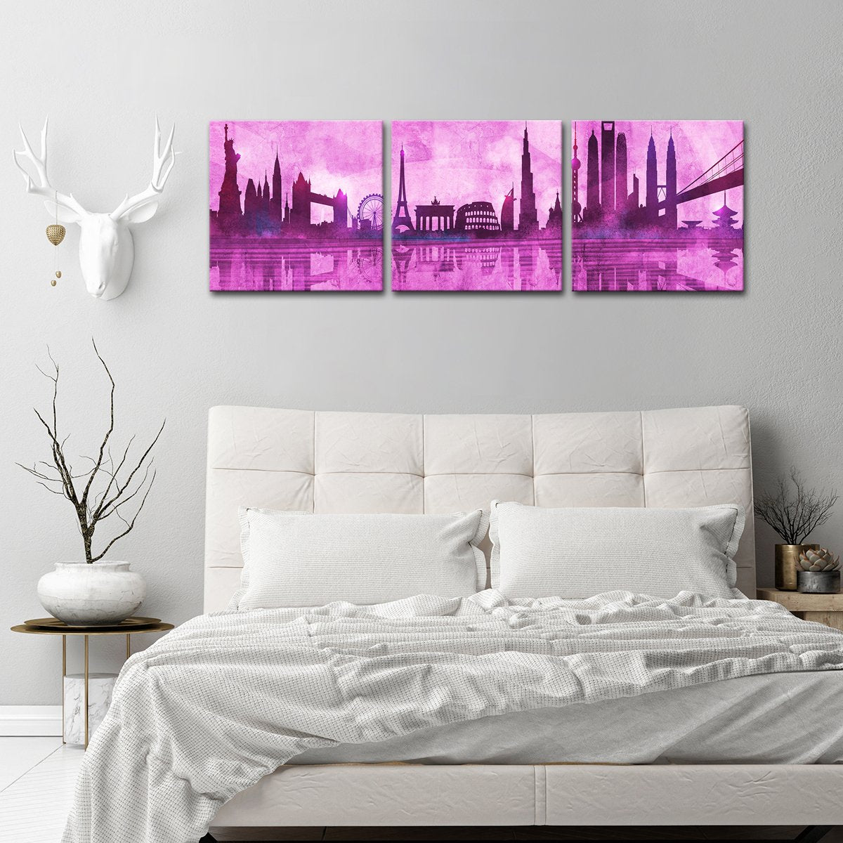 World Landmarks Skyline Multi Panel Canvas Wall Art