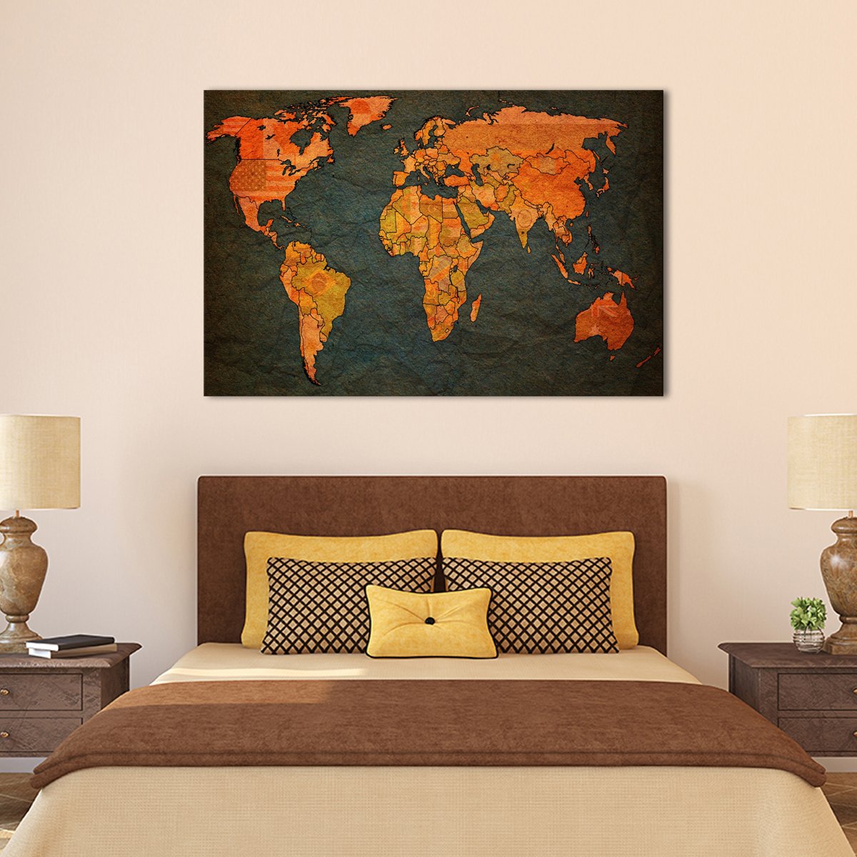 World Map Flags Multi Panel Canvas Wall Art