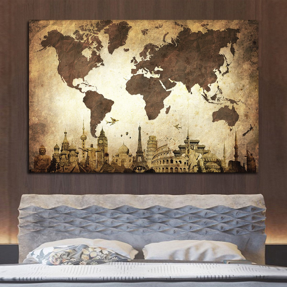 Wrinkled Vintage World Map Masterpiece Multi Panel Canvas Wall Art