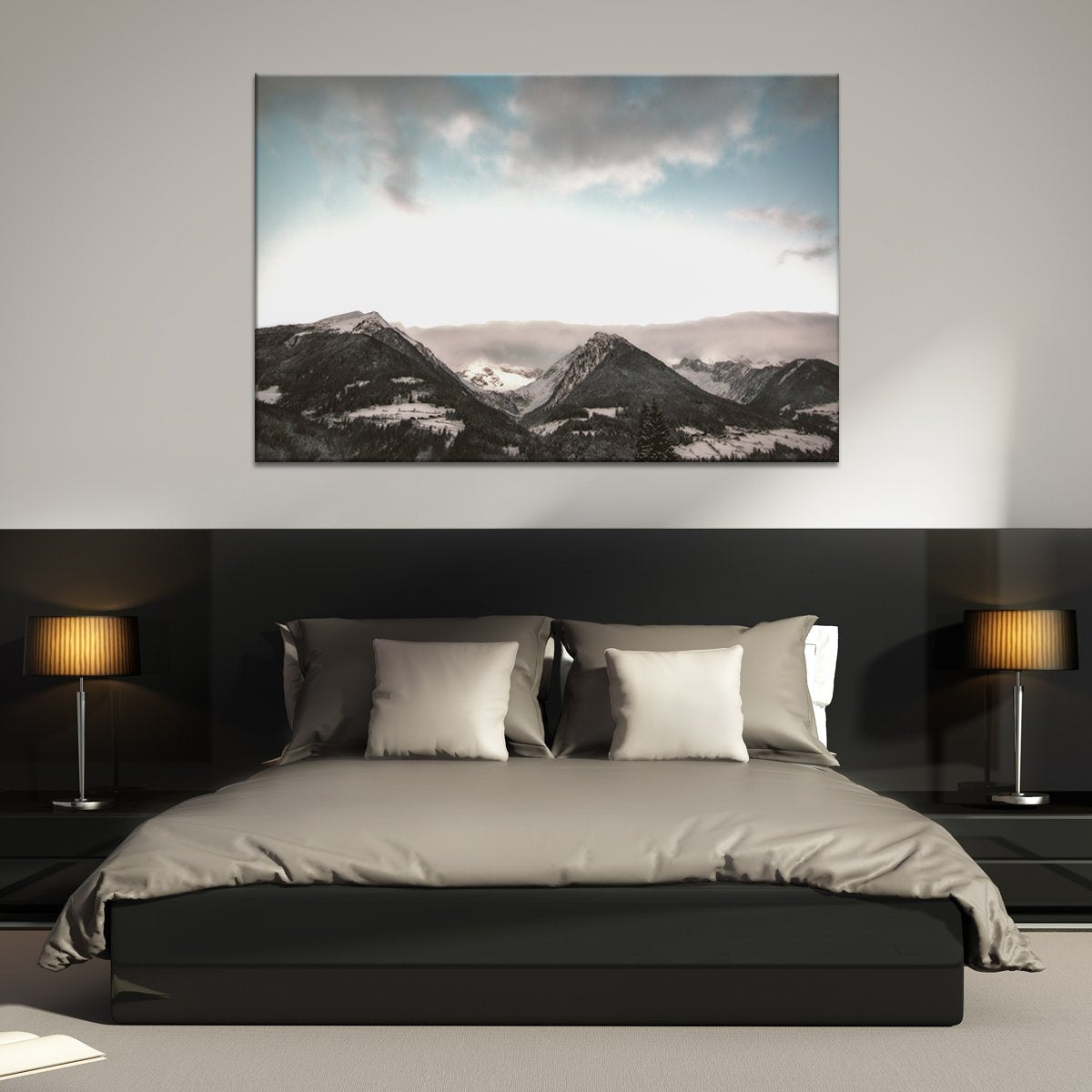 Gray Sky Mountains Multi Panel Canvas Wall Art
