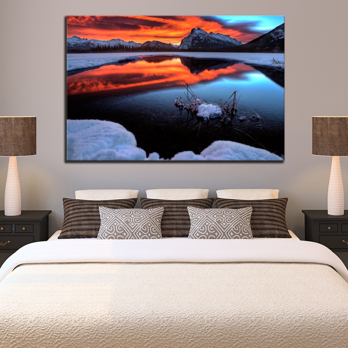 Sunset At Mount Rundle Multi Panel Canvas Wall Art