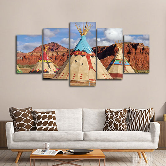Native Teepees Multi Panel Canvas Wall Art