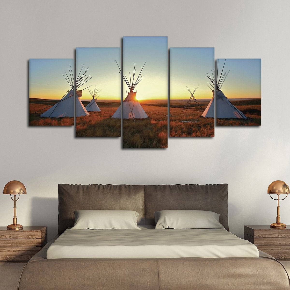Teepees At Sunset Multi Panel Canvas Wall Art