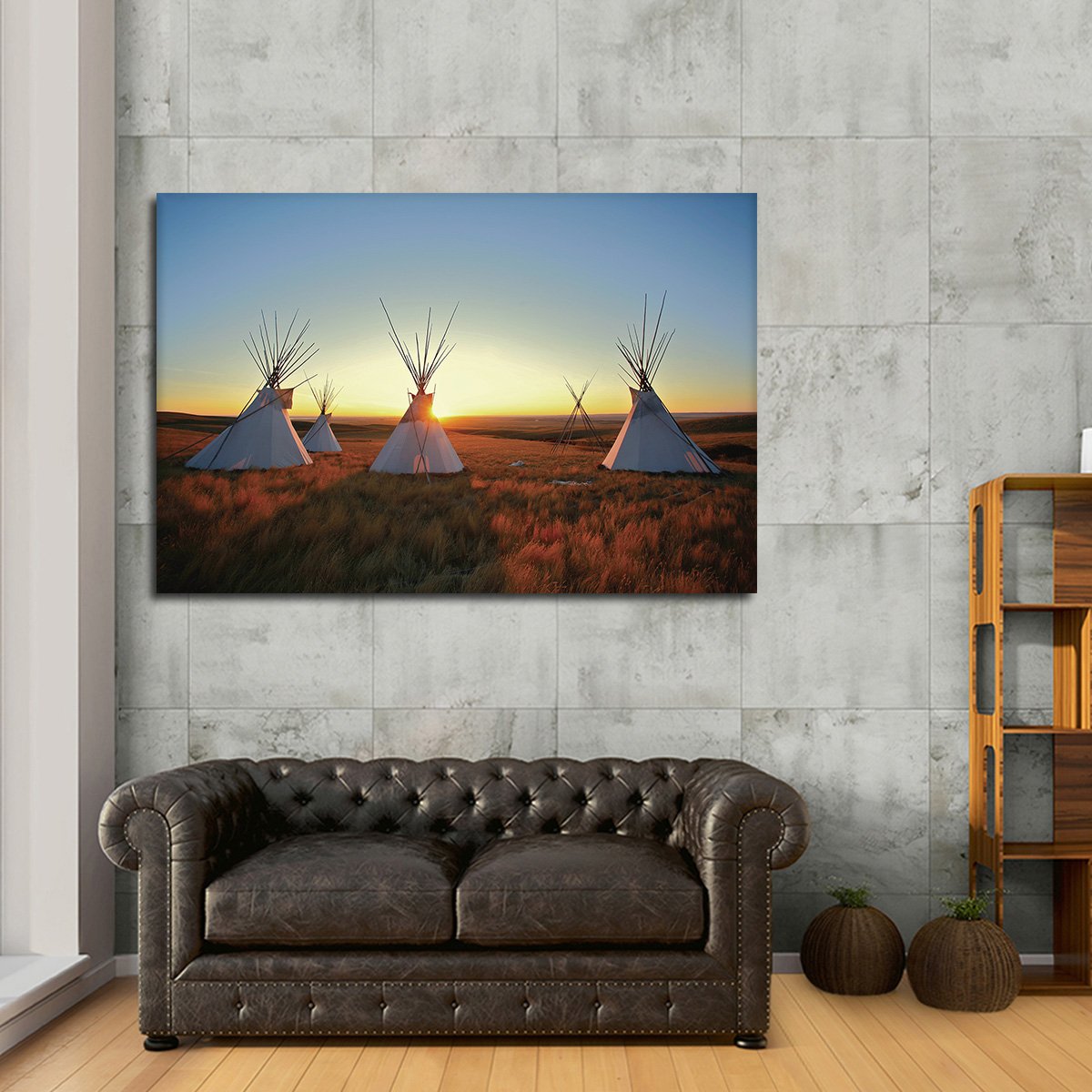 Teepees At Sunset Multi Panel Canvas Wall Art