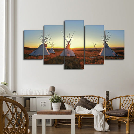 Teepees At Sunset Multi Panel Canvas Wall Art