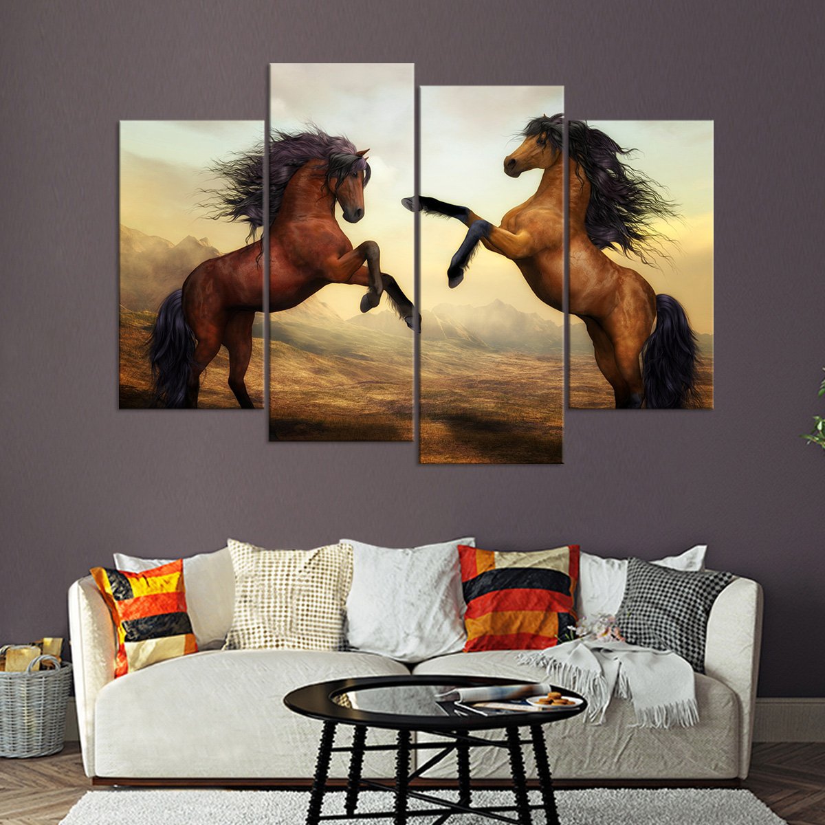 Competitive Horses Multi Panel Canvas Wall Art