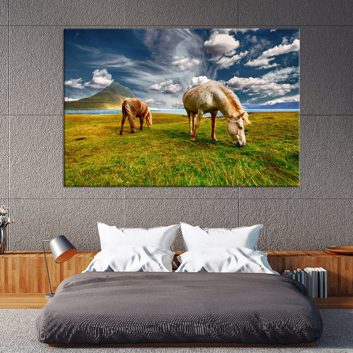 Stunning Horses Grazing Multi Panel Canvas Wall Art