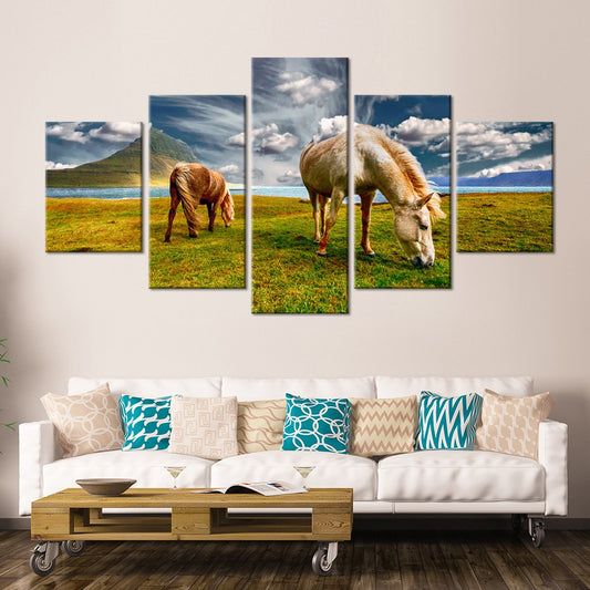 Stunning Horses Grazing Multi Panel Canvas Wall Art