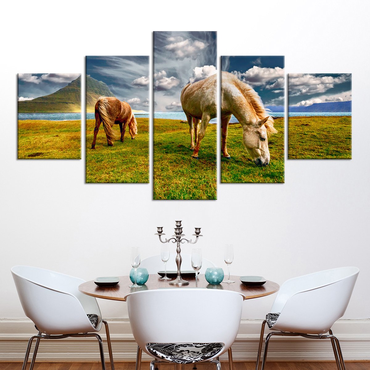 Stunning Horses Grazing Multi Panel Canvas Wall Art
