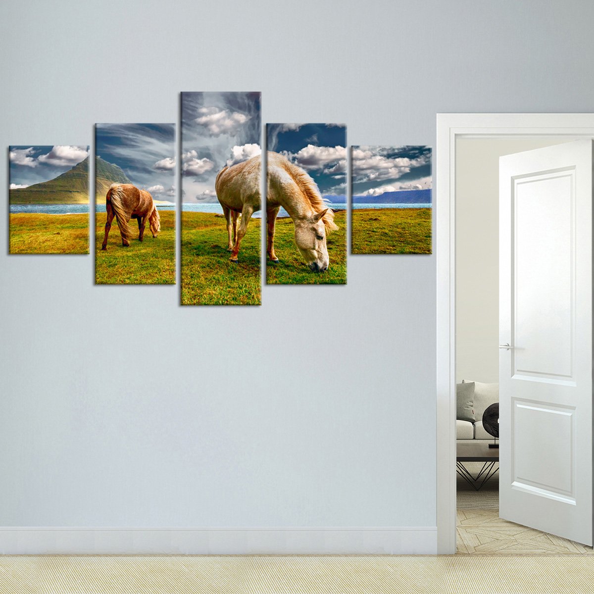 Stunning Horses Grazing Multi Panel Canvas Wall Art